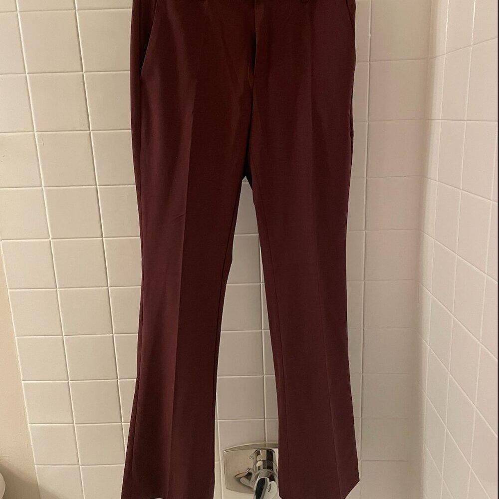 NWT BANANA REPUBLIC MAROON BOOTCUT HIGH-RISE SCULPTED TROUSER PANTS--SIZE ZERO 0 - Picture 2 of 5